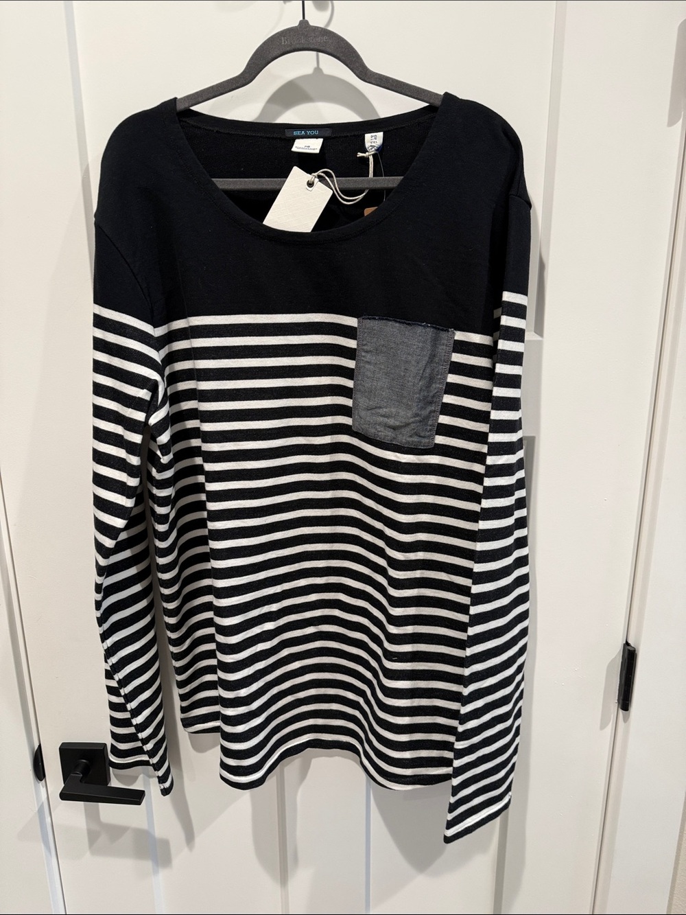 Scotch & Soda Black and White Striped Long-Sleeve Top with Contrast Pocket